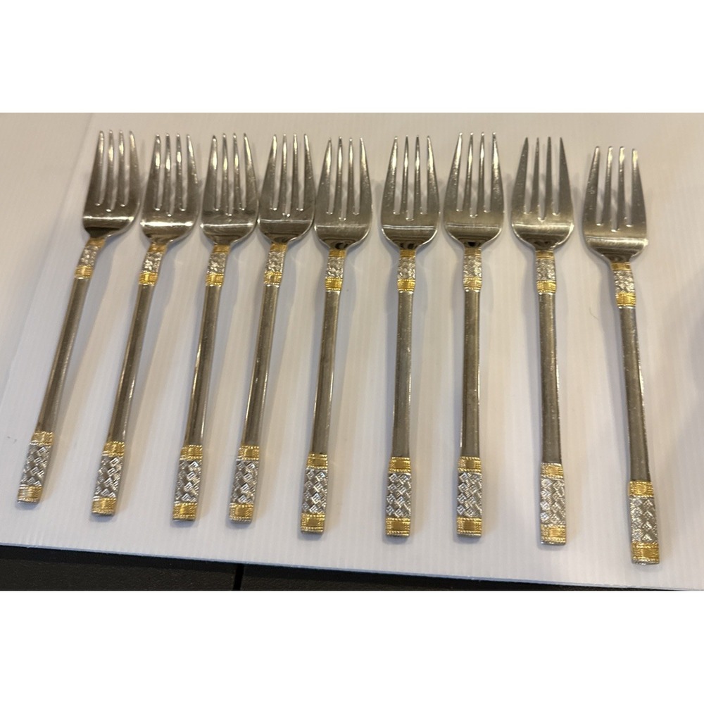 Wallace Golden Corsica Salad Forks Fork Set Of 9 Stainless 18/10 Flatware 7 1/4"